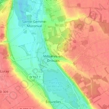 Les Antesの地形図、標高、地勢