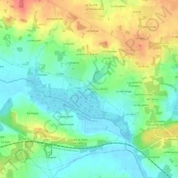 Le Pontの地形図、標高、地勢