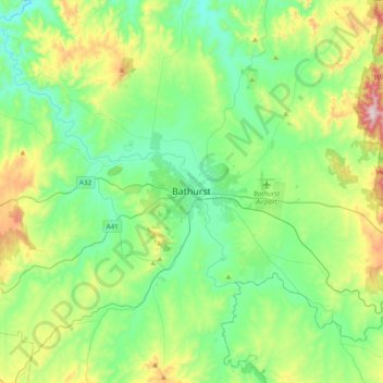 Bathurstの地形図、標高、地勢