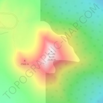 Mount Scottの地形図、標高、地勢
