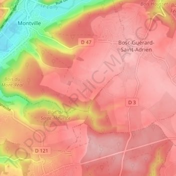 Bois le Vicompteの地形図、標高、地勢