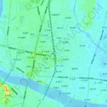 錦町の地形図、標高、地勢