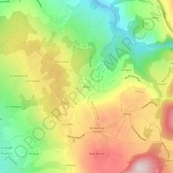 Arthazの地形図、標高、地勢