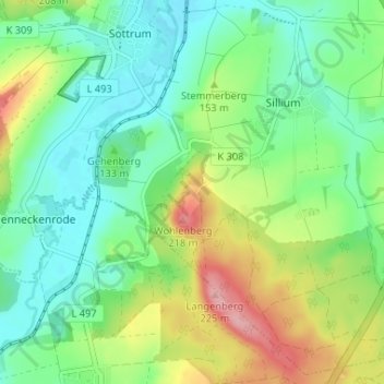 Wohldenbergの地形図、標高、地勢