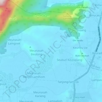 Lambaro Seubunの地形図、標高、地勢