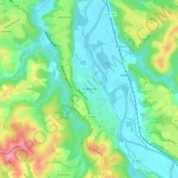 Hiribehereの地形図、標高、地勢