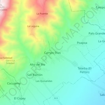 Campo Elíasの地形図、標高、地勢