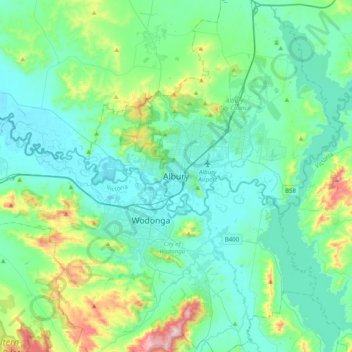 Alburyの地形図、標高、地勢