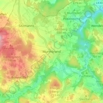 Wurmbrandの地形図、標高、地勢