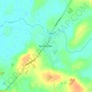 Claregalwayの地形図、標高、地勢