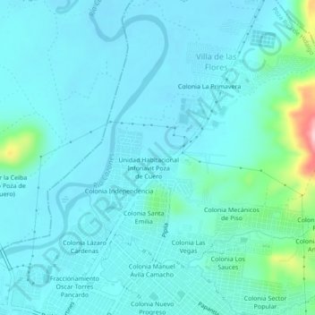 Colonia La Ruedaの地形図、標高、地勢