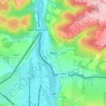Heerの地形図、標高、地勢