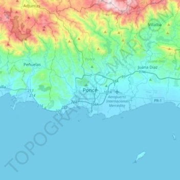 Ponceの地形図、標高、地勢