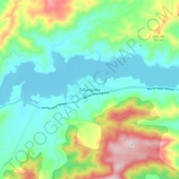 Tallangattaの地形図、標高、地勢