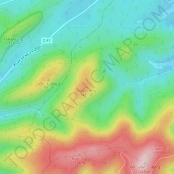 Angelsbergの地形図、標高、地勢