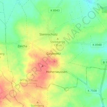 Gastewitzの地形図、標高、地勢