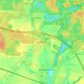 Feldheimの地形図、標高、地勢