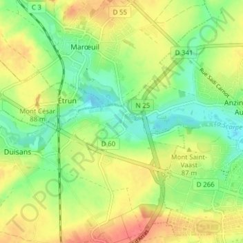Louezの地形図、標高、地勢