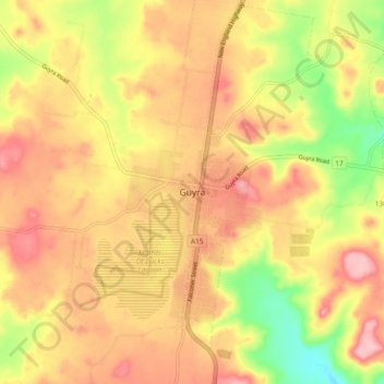 Guyraの地形図、標高、地勢