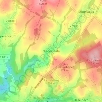 Niedersaidaの地形図、標高、地勢