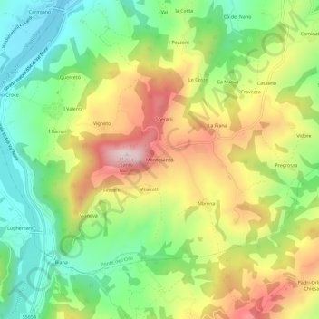 Montesantoの地形図、標高、地勢