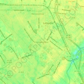 Arbolada Additionの地形図、標高、地勢