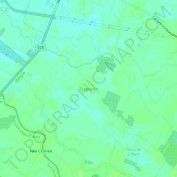 Eugeniaの地形図、標高、地勢