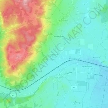 Hiemenhofenの地形図、標高、地勢