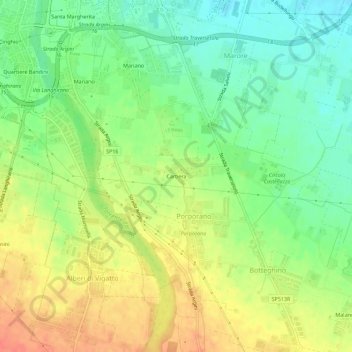 Cartieraの地形図、標高、地勢