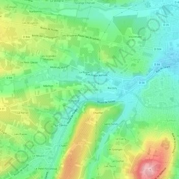 Chervingesの地形図、標高、地勢