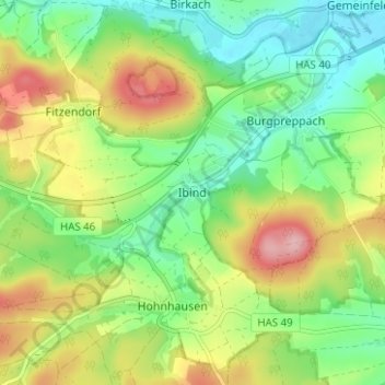 Ibindの地形図、標高、地勢