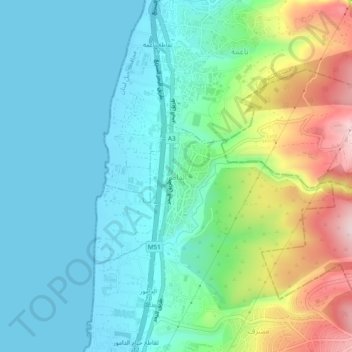 Damourの地形図、標高、地勢