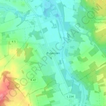 Putensenの地形図、標高、地勢