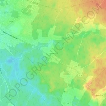 Arnautonの地形図、標高、地勢