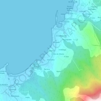 O Castroの地形図、標高、地勢