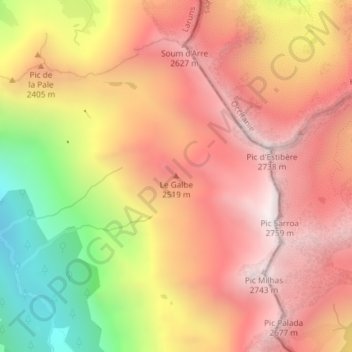 Le Galbeの地形図、標高、地勢
