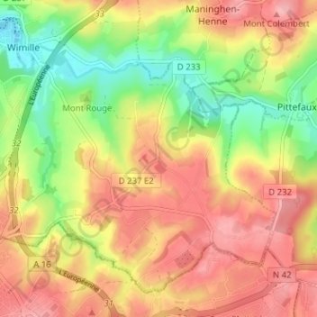 Olincthunの地形図、標高、地勢