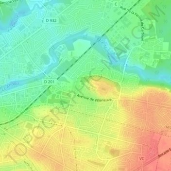 Nahuquesの地形図、標高、地勢