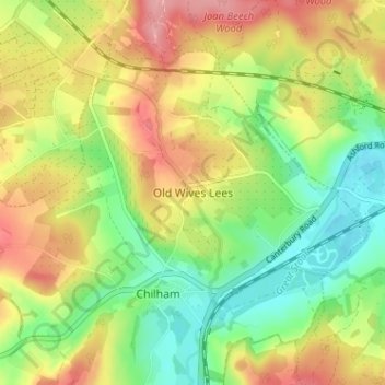 Old Wives Leesの地形図、標高、地勢