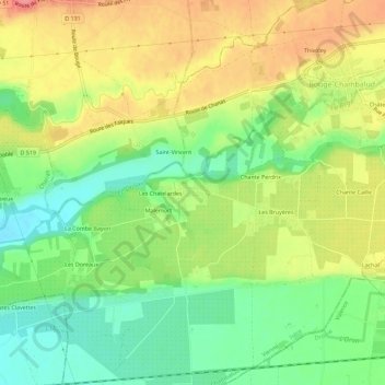 Chambaludの地形図、標高、地勢