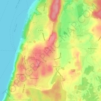 Aufkirchenの地形図、標高、地勢