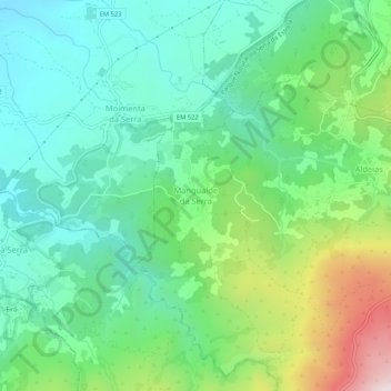 Mangualde da Serraの地形図、標高、地勢