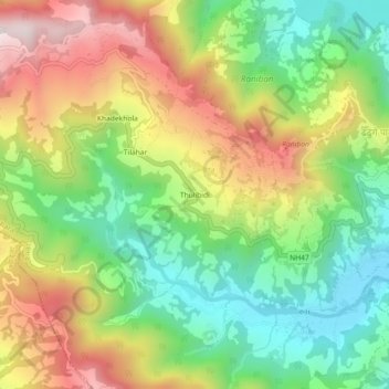 Thulibidiの地形図、標高、地勢