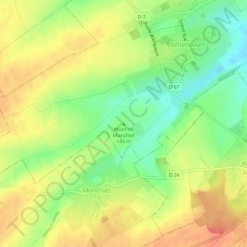 Mont de Monchietの地形図、標高、地勢