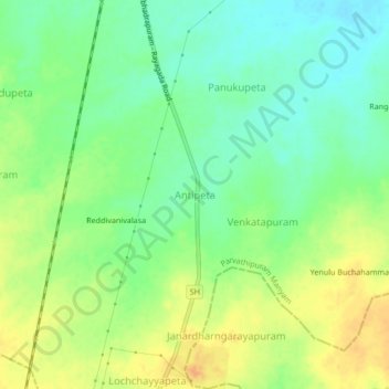 Antipetaの地形図、標高、地勢