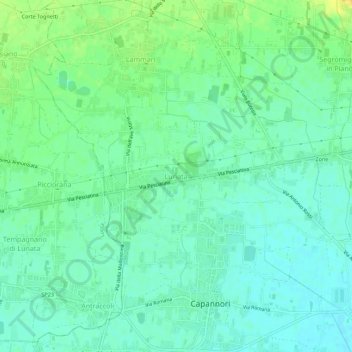 Lunataの地形図、標高、地勢