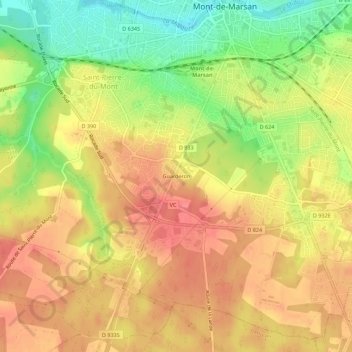 Guarderonの地形図、標高、地勢