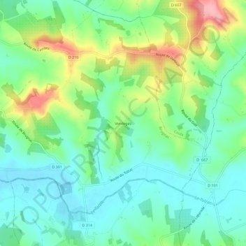 Verdegasの地形図、標高、地勢