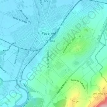 Gneissの地形図、標高、地勢