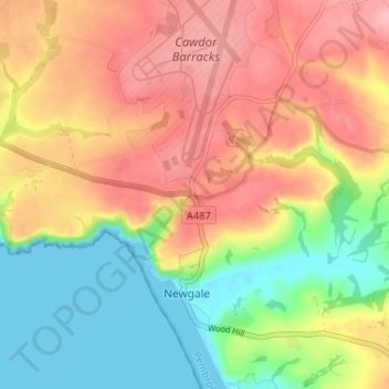 Penycwmの地形図、標高、地勢